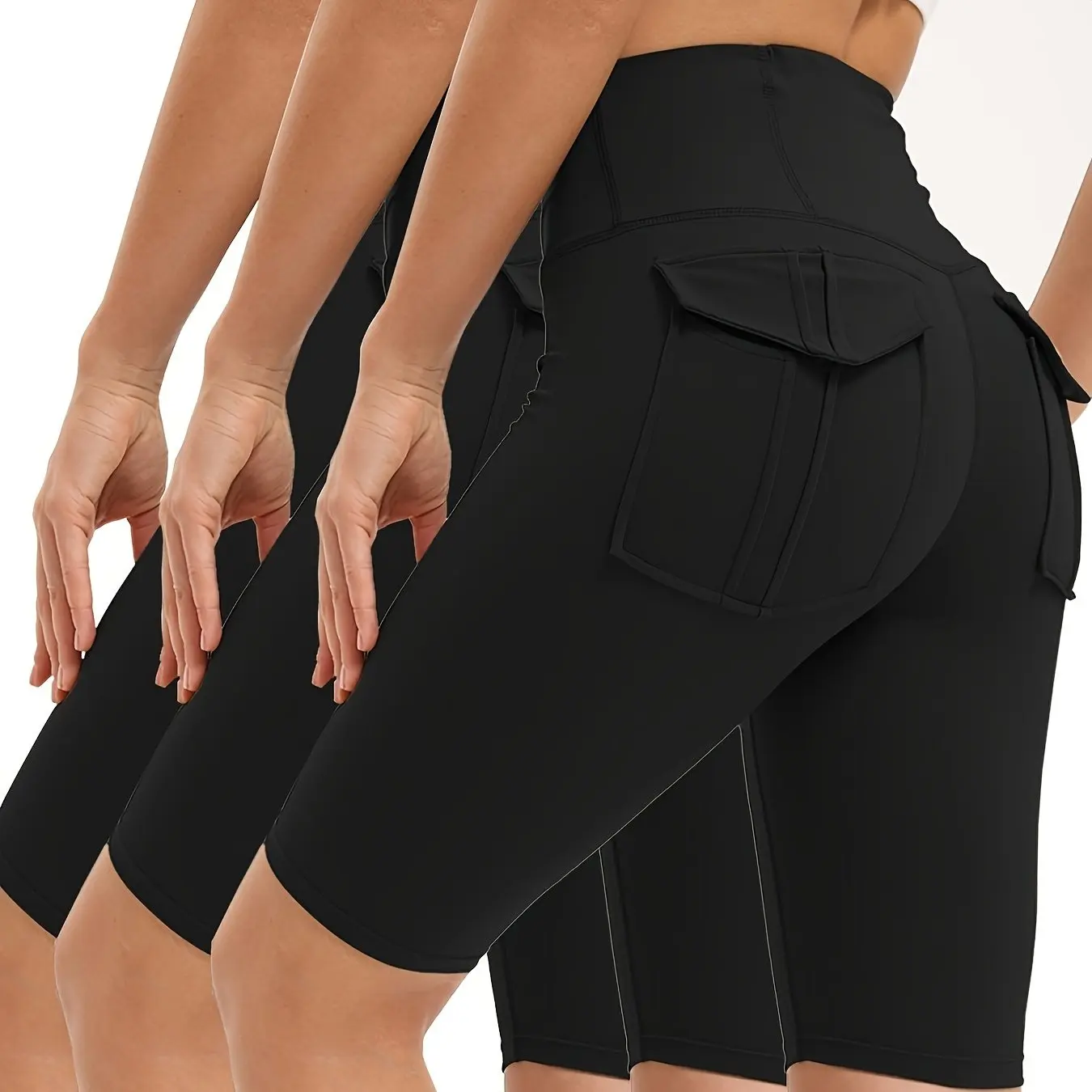 

3pcs High Women'S High-waisted Gym Shorts With Pockets, Super Soft Tummy Control Through Workout Running Yoga Athletic Pants