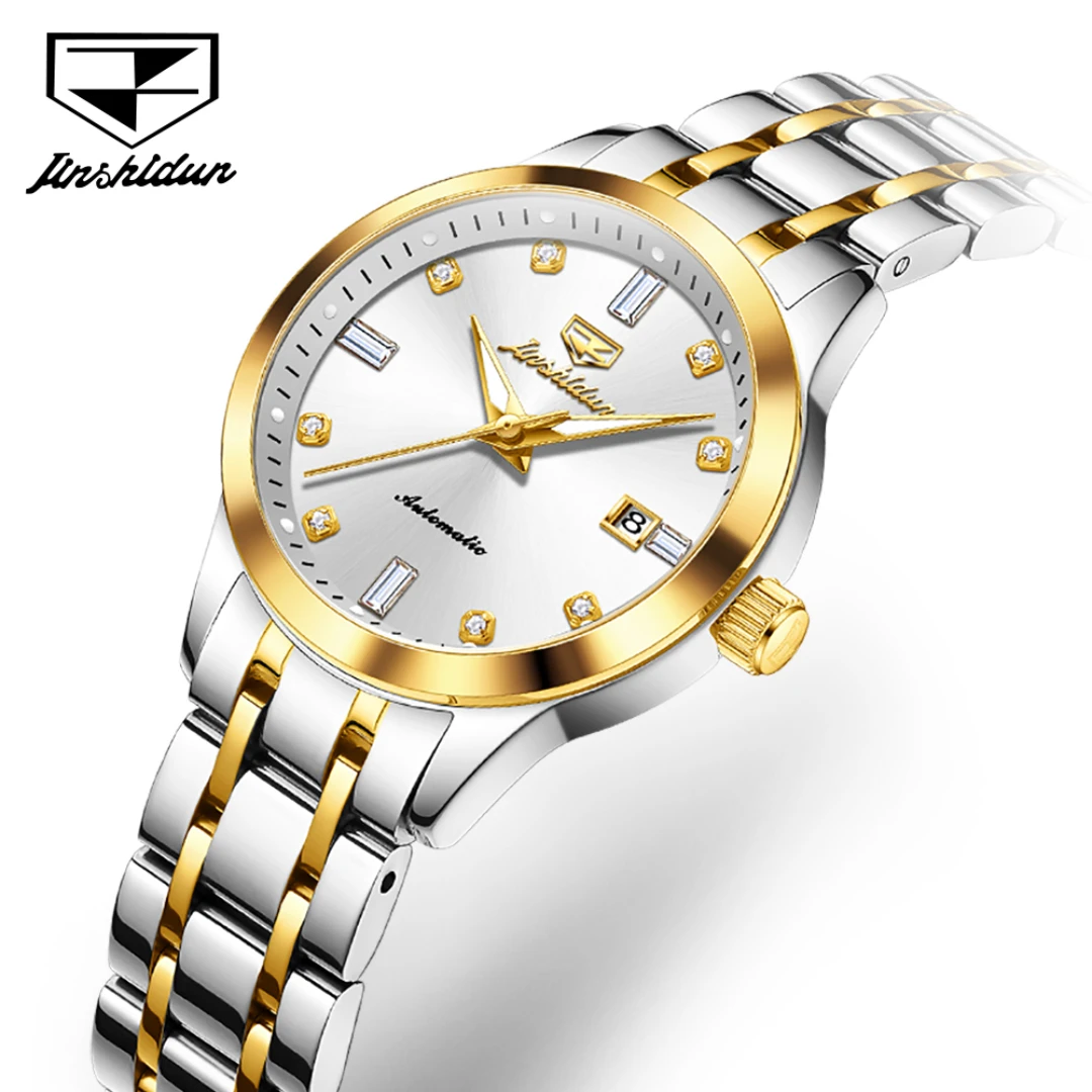 

JSDUN 8841 Модные механические часы в подарок с круглым циферблатом из нержавеющей стали, ремешок для часов, наручные часы с календарем