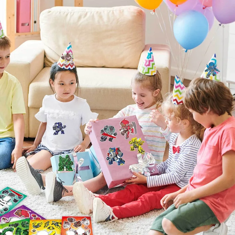 8Pcs 변환 퍼즐 스티커 Bumblebee Optimus Prime 맞춤형 부모-자식 게임 얼굴 장식 방수 스티커