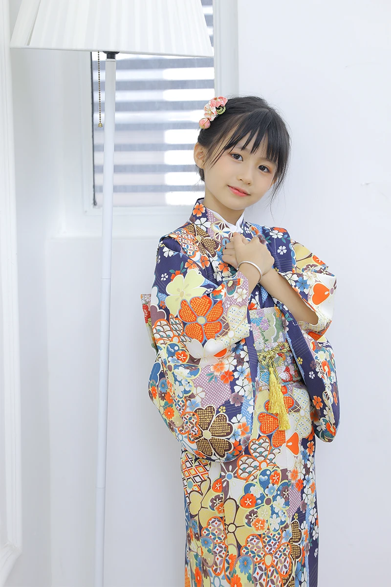 

Japan Style Girls Summer Dress Blossom Cherry Prints Traditional Japanese Children Kimono Kid's Performing Dress