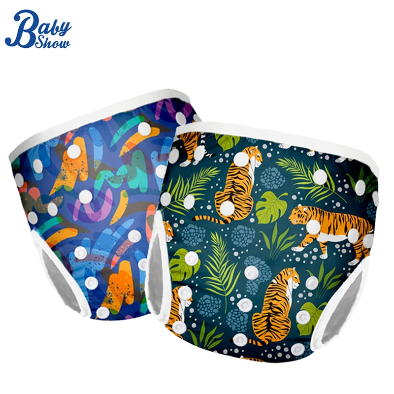 Reusable Baby Swimming Diapers Tiger Printed Washable Nappies Pool Pants for Girls Boys Adjustable Toddler Swimming Trunks