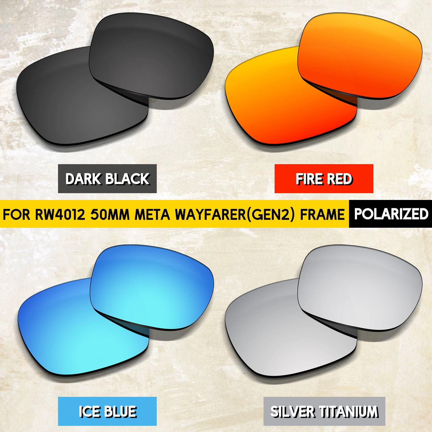 

2 пары сменных линз с 100% защитой от ультрафиолета для очков Meta Wayfarer (Gen2) RW4012 (Gen1) RW4006 50 мм AI