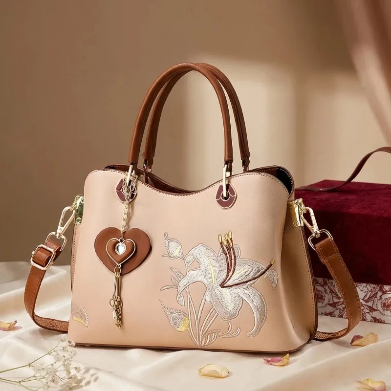 Embroidered Bright High-quality Handbag Fashion Casual Solid Color PU Leather Women's Crossbody Bag Soft Leather Shoulder Bag