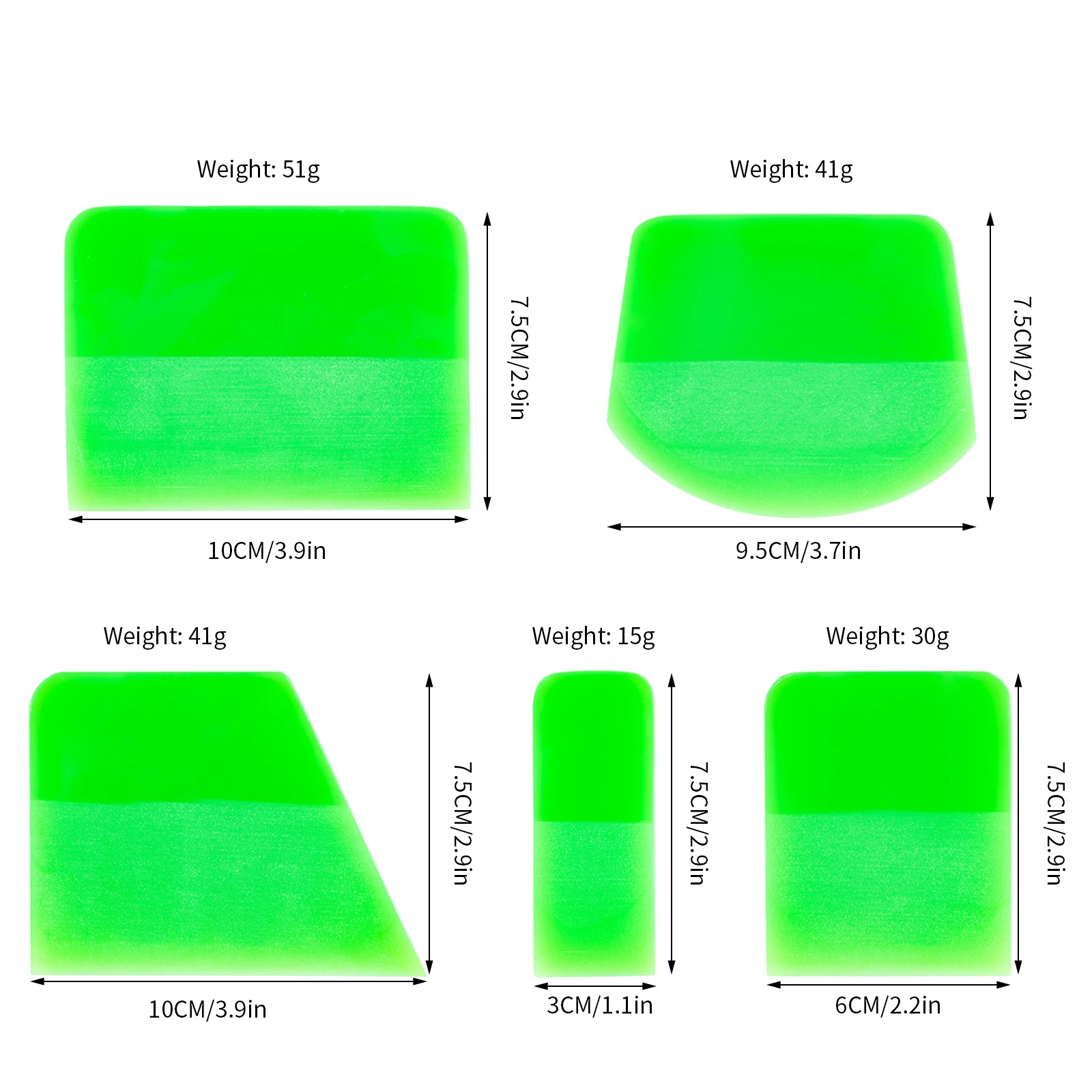 Green Soft Rubber PPF Squeegee 5 Shapes for Paint Protection Film Vinyl Wrap Window Tint Anti-Scratch Water Bubble Removal Tool