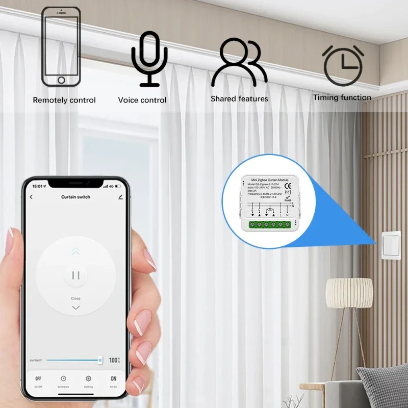 Tuya-Motor Elétrico De Cortina, Módulo De Automação, Interruptor De Persianas, Obturador De Rolo Conectado, Wi-Fi, Zigbee, Trabalhar Com Alexa, Google Home