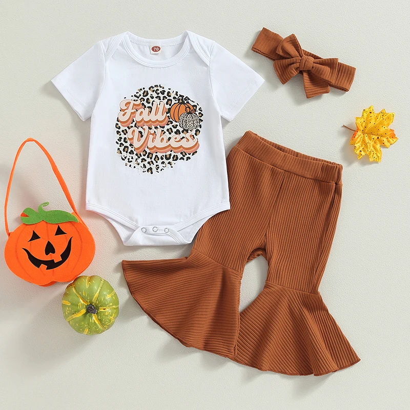 

Thanksgiving Turkey Print Long Sleeve Romper and Leggings Set with Matching Headband for Baby Girl Fall Outfit