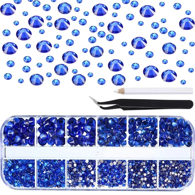 Multi-Size Nail Rhinestones Glitter with Tweezers, 3D Crystal, Nail Art Decorations, Gem Pen, Manicure Tools, AB, DIY