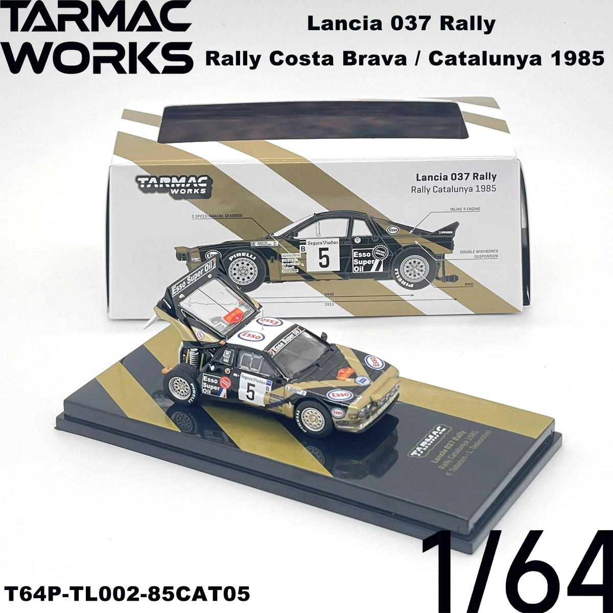 TW T64P‑TL002‑85RCB04 T64P‑TL002‑85CAT05 1:64 Lancia 037 Rally 1985 Costa Brava Catalunya Group B Collectible Model Vehicles view 4