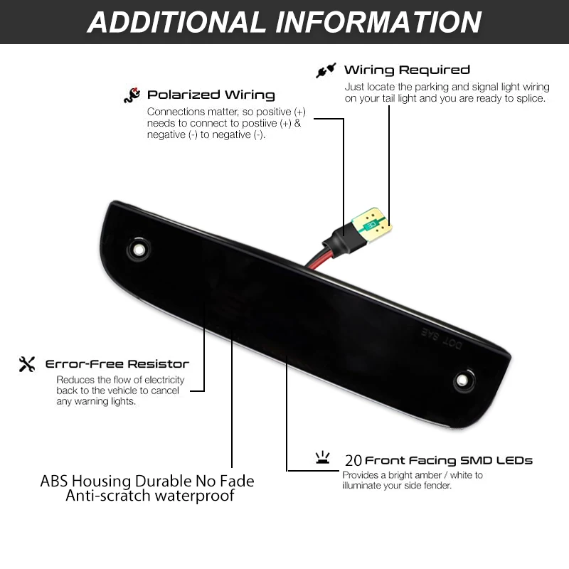 2PCS Amber Full LED Front Side Marker Light For Jeep 1997-2001 Cherokee (After Facelift), Replace OEM Amber Front Sidemarkers