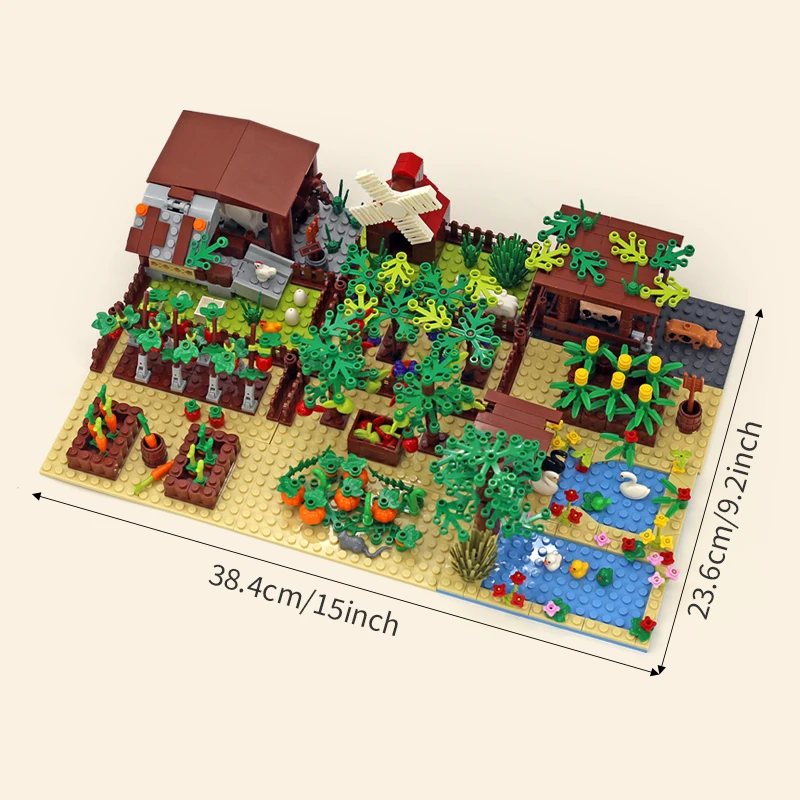 MOC 農場の動物、木、植物、ビルディングブロックのおもちゃ、鶏小屋ブロックのおもちゃ、子供向けギフト、野菜、果物、レンガパーツ付き