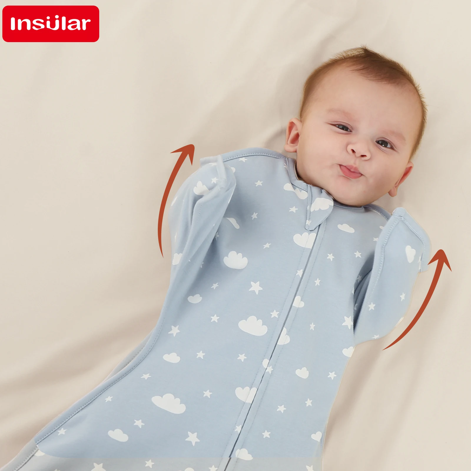 Kantong tidur bayi, selimut bedong tipis untuk Orok baru lahir 0-12 bulan 100% katun lembut pembungkus 2-cara ritsleting musim panas