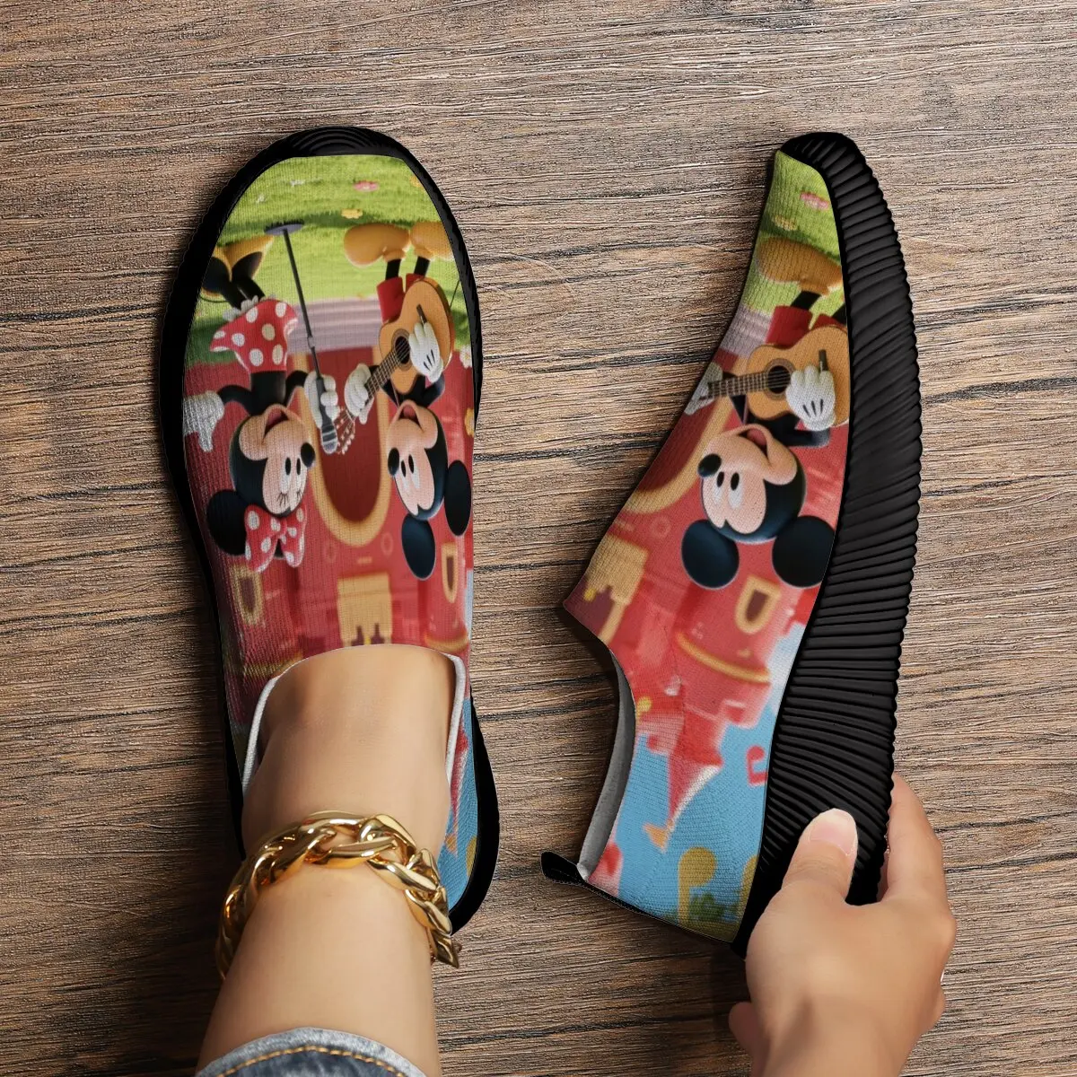 أحذية نسائية كاجوال مسطحة ميني ماوس مطبوعة سهلة الارتداء أحذية رياضية كاجوال مريحة وخفيفة الوزن للأطفال حذاء ميكي ماوس