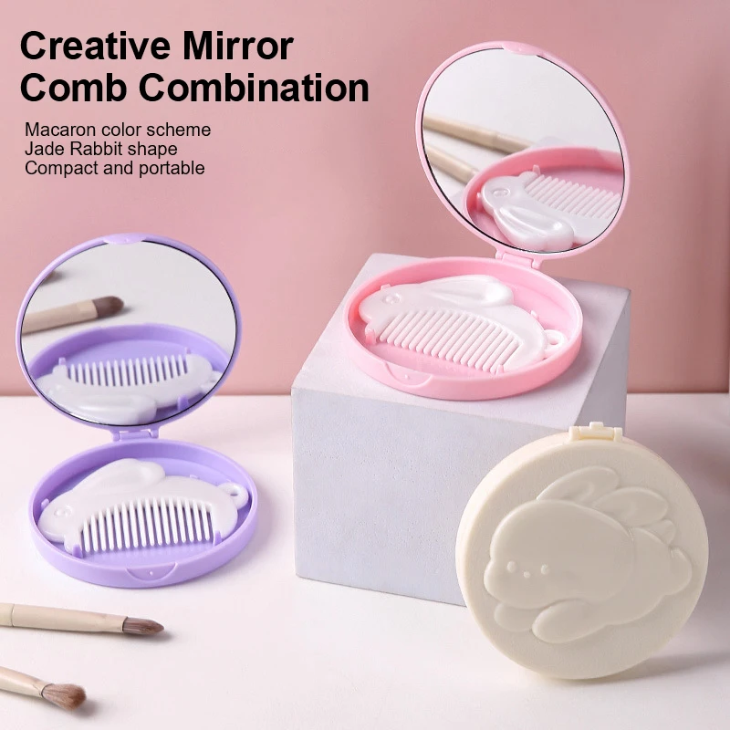 1PC Portable Flip Folding Makeup Mirror With Pull-out Type Comb For Girl Gift Makeup Tools Travel Square High-Definition Mirror