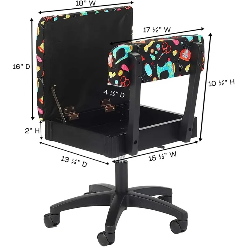 H7013B Adjustable Height Hydraulic Sewing and Craft Chair with Under Seat Storage and Printed Fabric