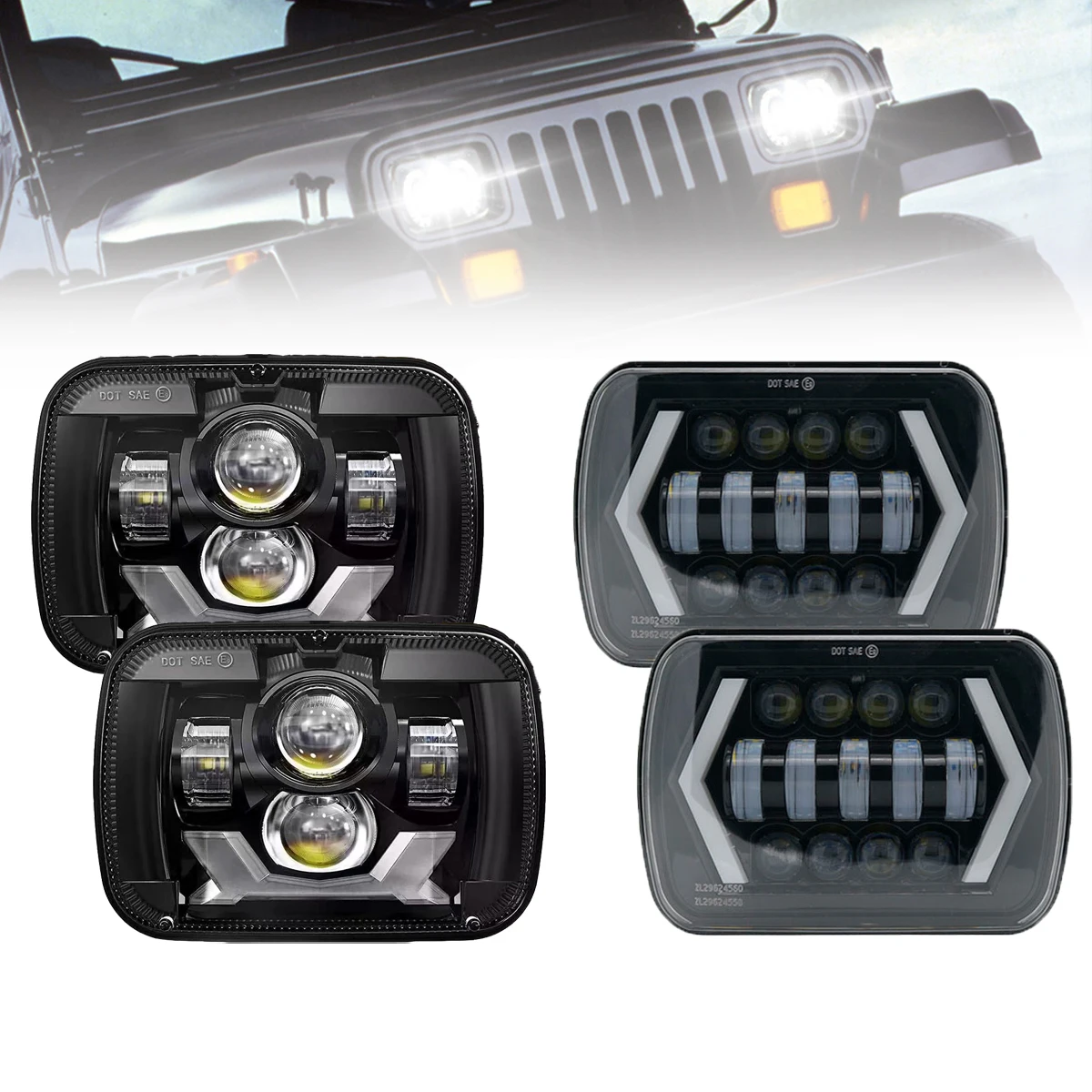 

5x7" 7X6" Inch Retangular LED Feixe Farol Com High/Low DRL 55/85W Square Headlight Universal For Jeep Cherokee XJ Wrangler truck