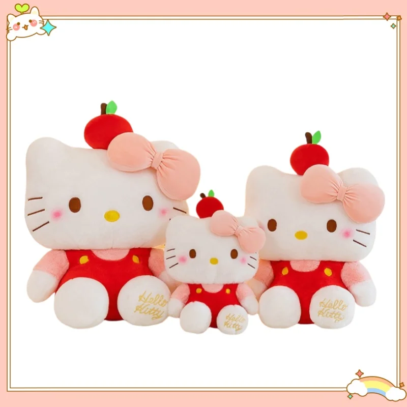 65 ซม.น่ารัก Apple HelloKitty ตุ๊กตาตุ๊กตา KT แมวน่ารัก Kawaii ตุ๊กตาขนาดใหญ่ตุ๊กตาผ้าของขวัญสําหรับสาว Soothing หมอนเด็กของขวัญ