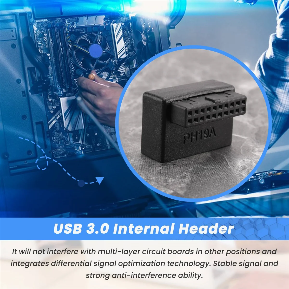 PH19A USB 3.0 Header Internal USB3.0 19/20P soket 90 derajat konverter adaptor untuk Motherboard komputer