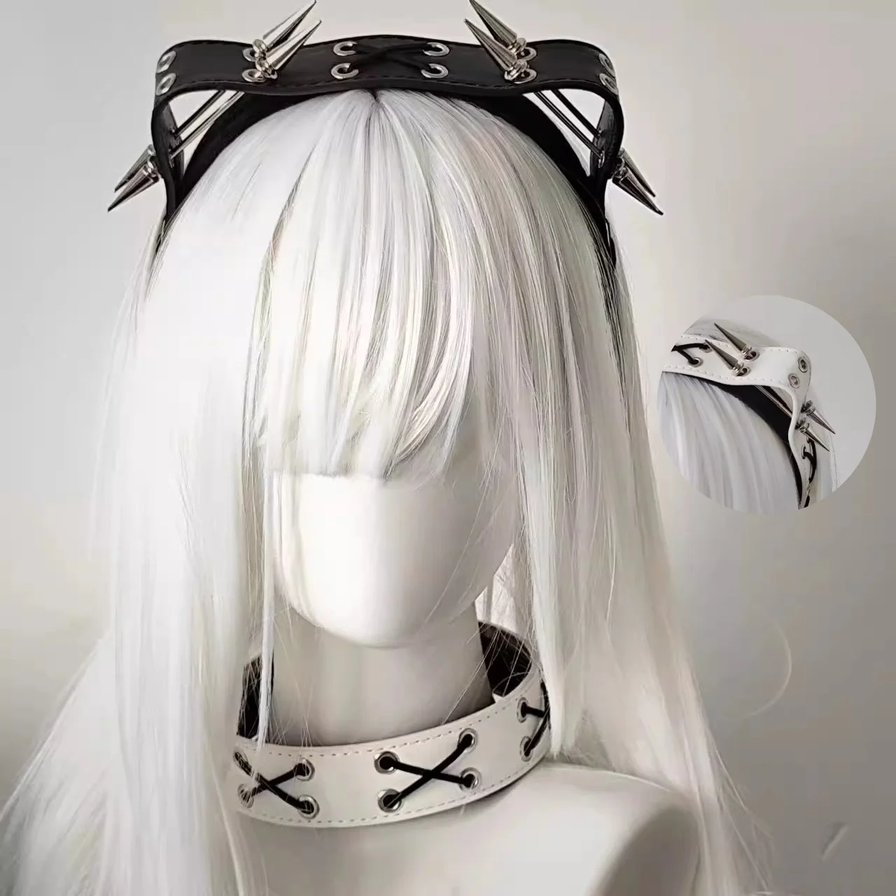 Nowy Harajuku Gothic Y2K Punk nity skórzana obręcz do włosów Halloween KC opaska na głowę kobiety dziewczyna Lolita Punk opaski do włosów akcesoria do włosów