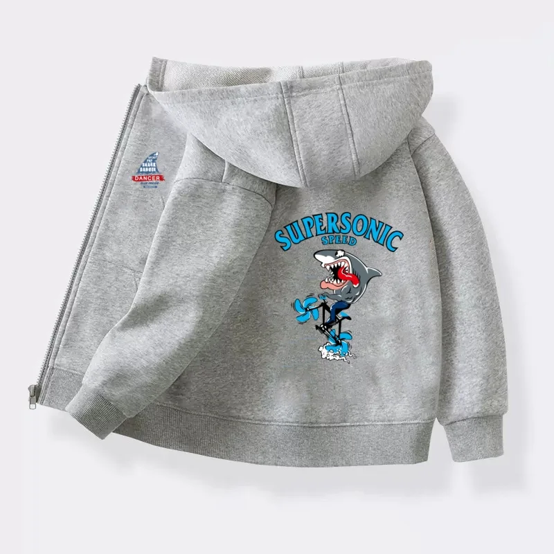 Children's Zipper Hoodie Shark Funny Cotton Jacket Boys Spring and Autumn Printed Jacket New Coats
