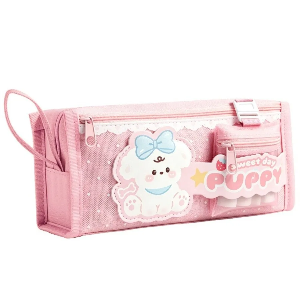 Cartoon Puppy Rabbit Pencil Case Multi Compartment Portable Pen Bag Large Capacity Handheld Stationery Pouch Gift