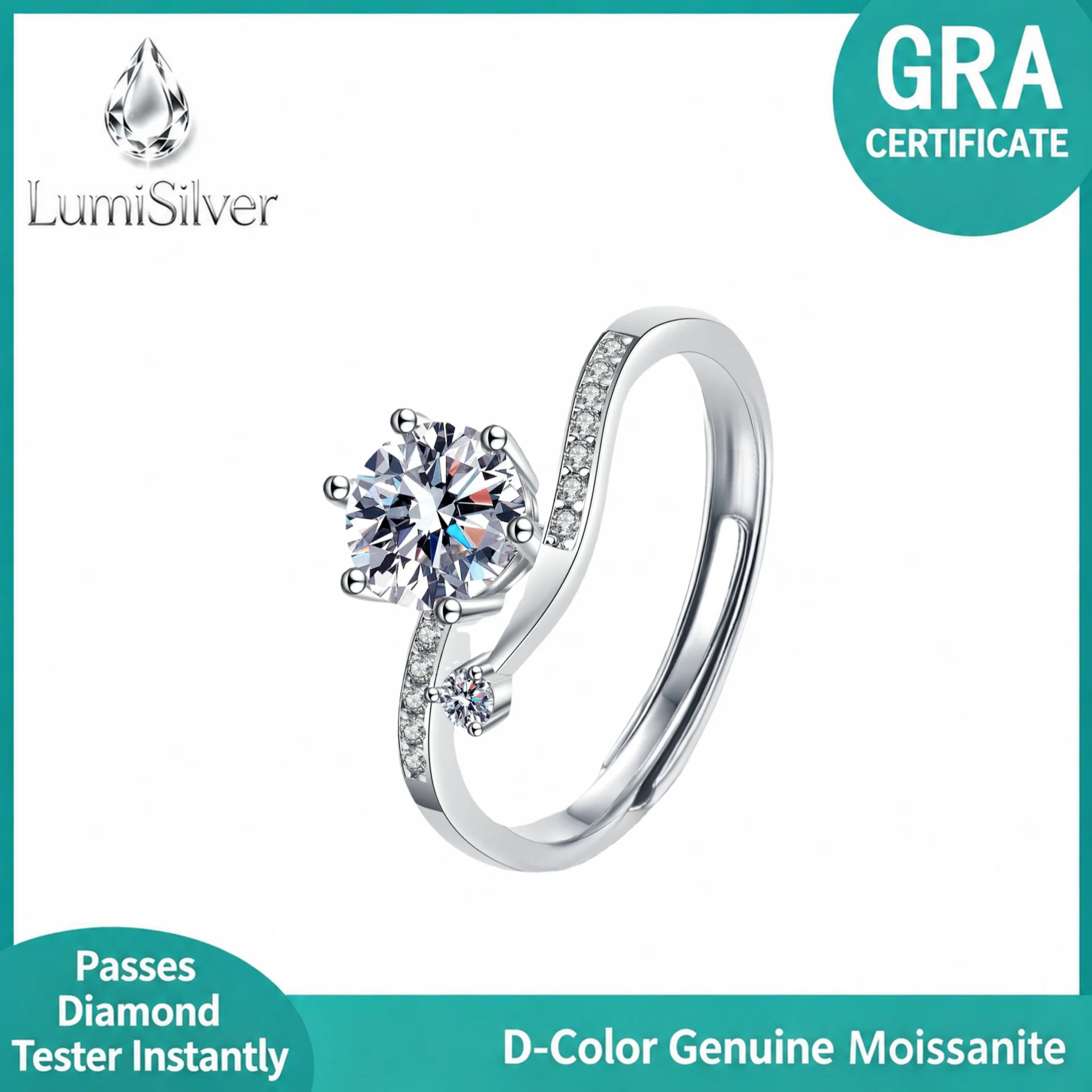 925 Sterling Silver Ring Women's Unique Design Moissanite Simulated Diamond Open Band Ring Valentine's Day Gift