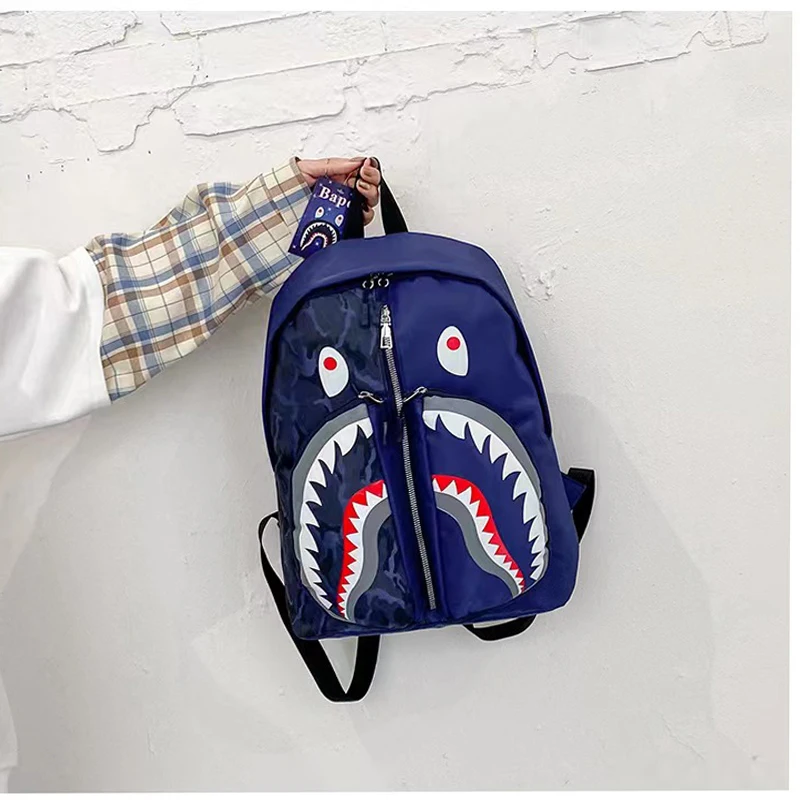 2023 New Shark School Bag Personalized Graffiti Student Backpack Men\'s and Women\'s Fashion Trend Travel Bag