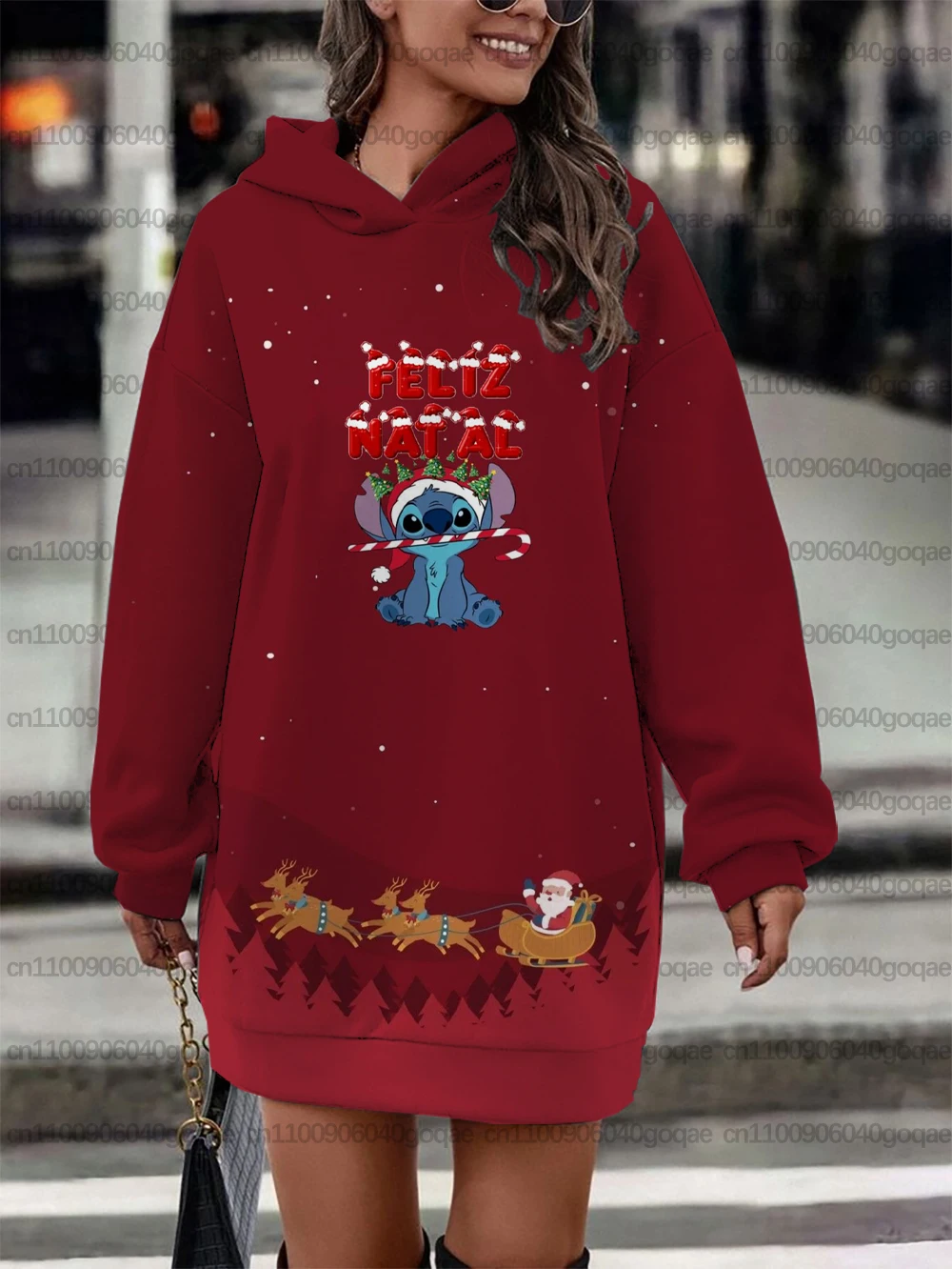 Herbst/Winter Weihnachten Disney Stitch Damen Kleid Warm Party Sweatshirt Damen Print Mode Y2K Stil Top Sweatshirt Kleid