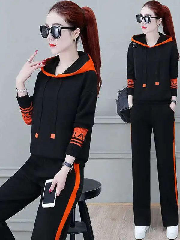 

Spring New Fashionable Korean Style Sporty Two-Piece Set with Hoodie Women's Slim Loose Slimming Casual Wear