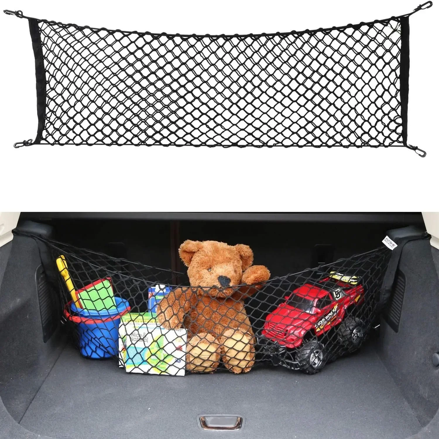 

Car Rear Trunk Net Mesh Elastic Nylon Back Cargo Storage Organizer Double Layer Luggage Grocery Holder Universal Car Accessories