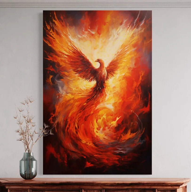 Domineering Rising Phoenix Pattern Canvas Wall Art Majestic Vertical Canvas Living Room Bedroom Decoration Canvas Painting