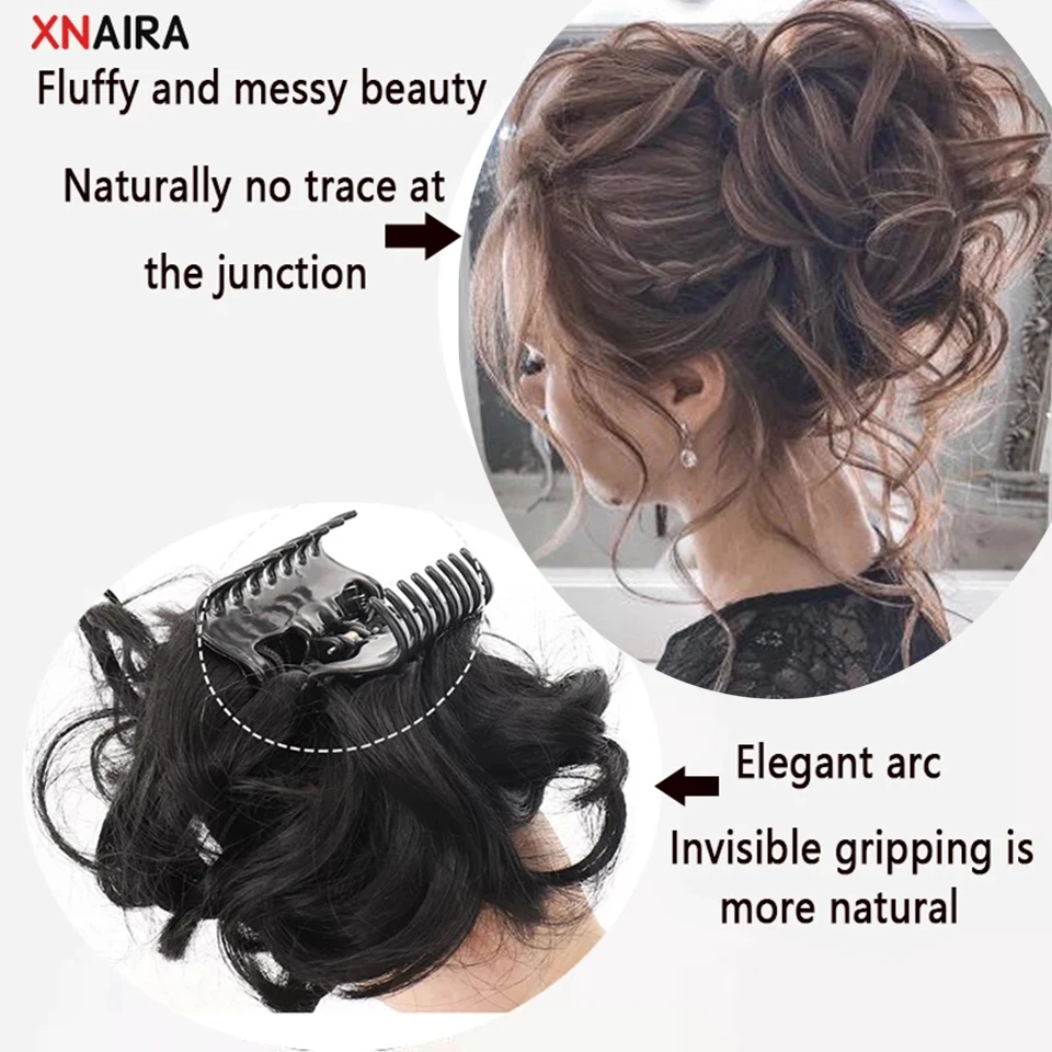 Synthetic Women\'s Hair Buns Curly Chignon Ombre Claw Hair Messy Buns Updo claw Clip In Hairpiece For Women