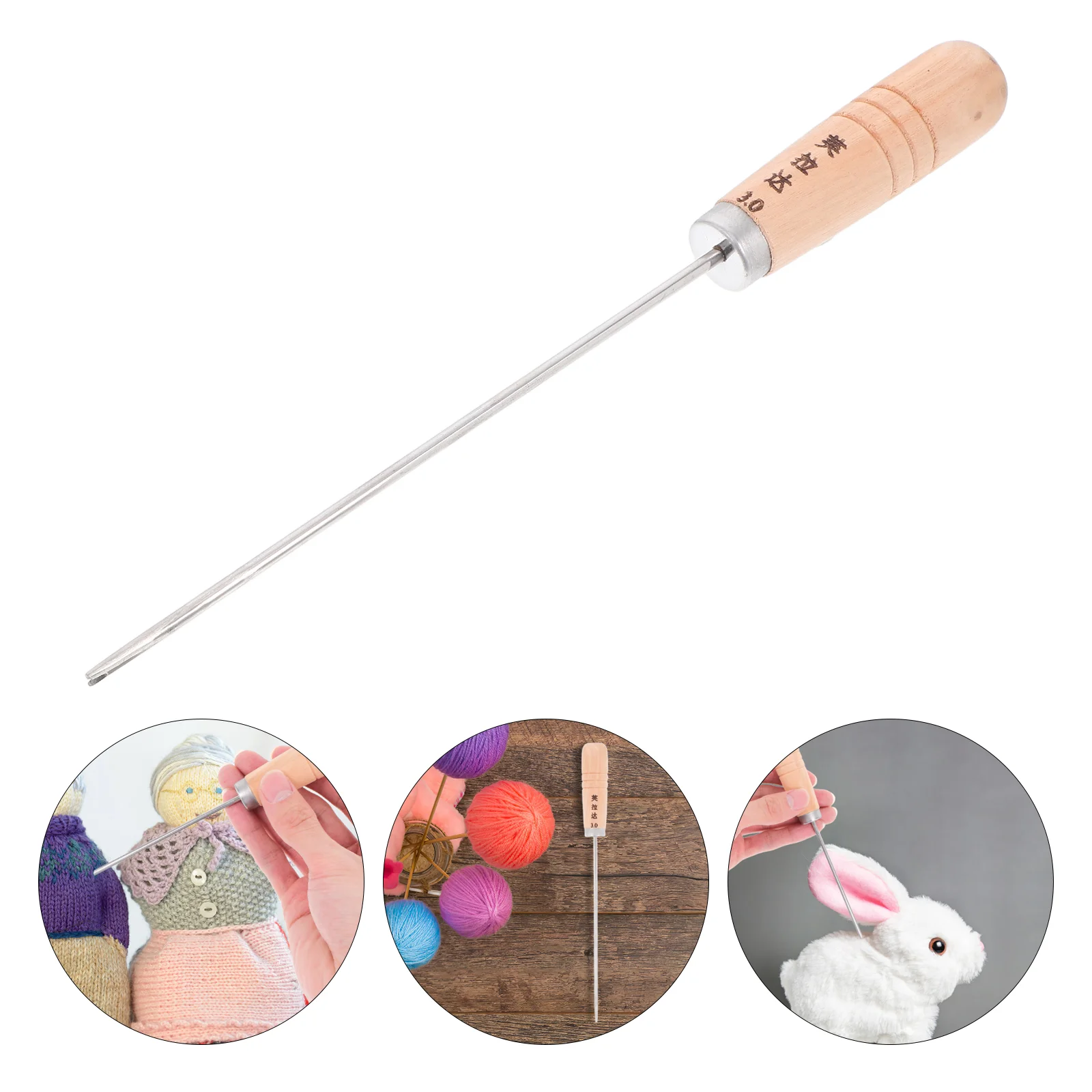 Cotton Stuffing Tool with Handle Scratch Awl Plush Dolls Punch Stainless Steel Sewing Needle Tools for All Stitching Rerooting