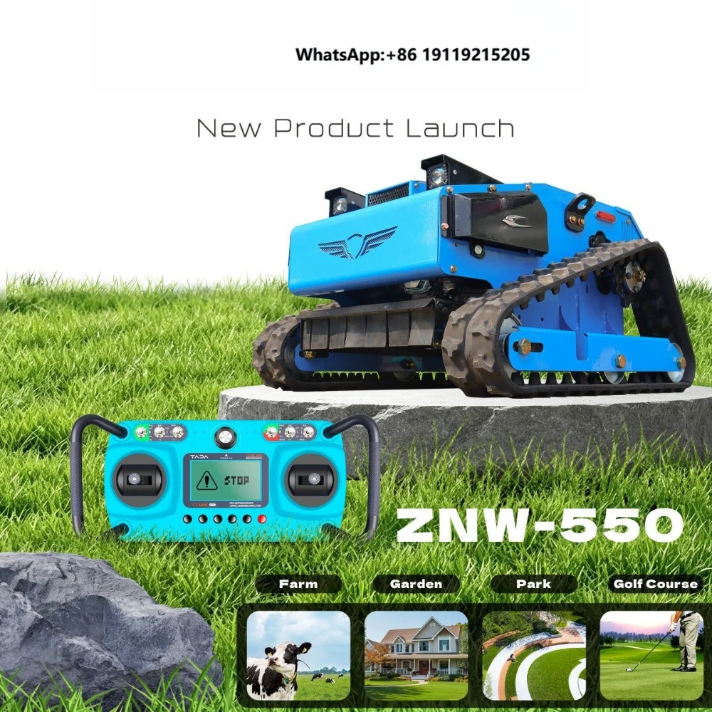 Wireless Remote Control Cordless 4-Stroke Industrial DIY Lawn Mower Tracked Robot Grass Cutter for Steep Slope Garden Farm
