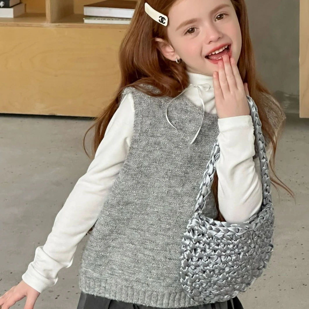 

Girl Waistcoat 2025 Autumn New Children's Clothing Korean Style Girl Baby Back Two Buckle Waistcoat Casual Simple All Match