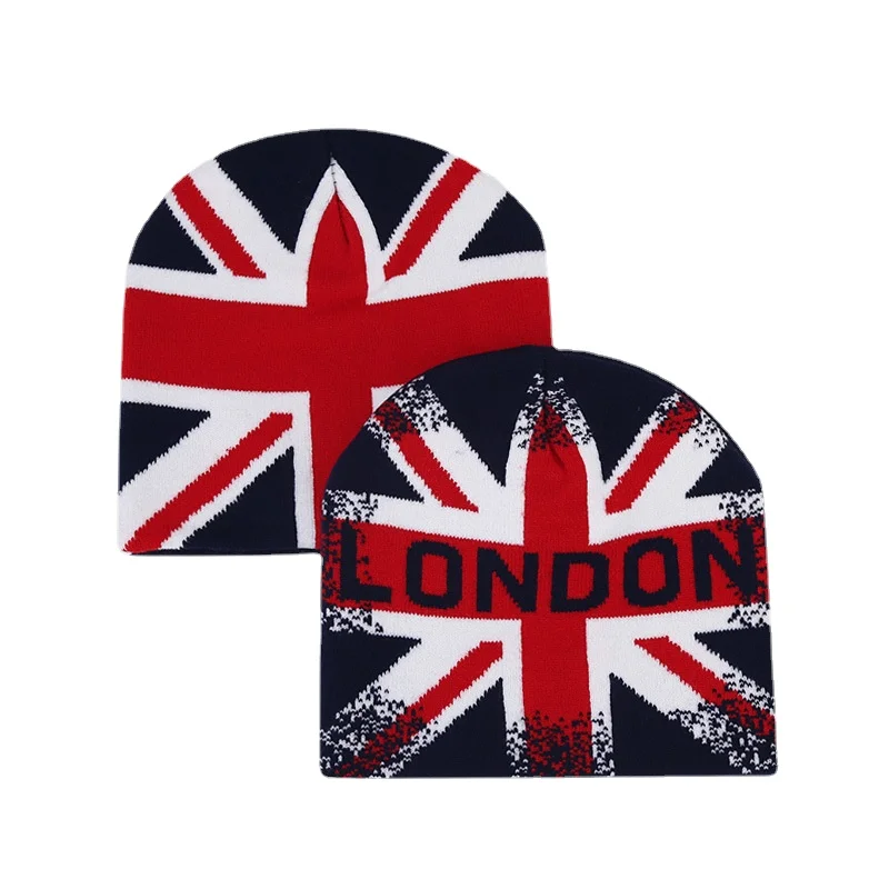 Fashion UK Flag Print Winter Beanies Hat Female Cycling Skiing Bonnet Autumn Outdoor Knitted Cap Women Men Warm Gorras Ear Hats