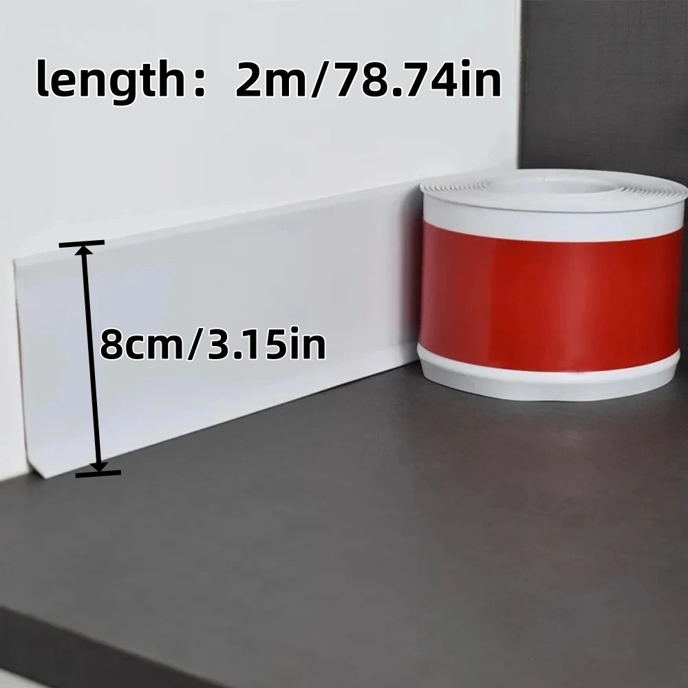 1PC 2mX8cm PVC Skirting Line Border Self-adhesive Household Decoration Sticker Background Baseboard Decor Wall Sticker