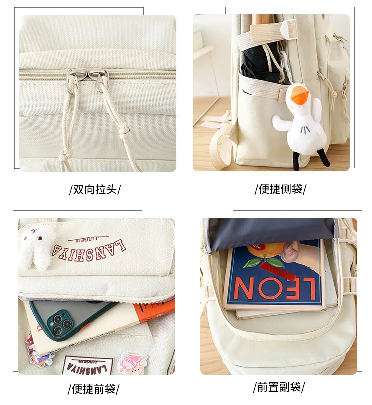 5-teiliges Set mit kostenlosen Anhängern im Waldstil, koreanische Version, lässiger Harajuku-Studentenrucksack für Mädchen mit großer Kapazität – Detail 26