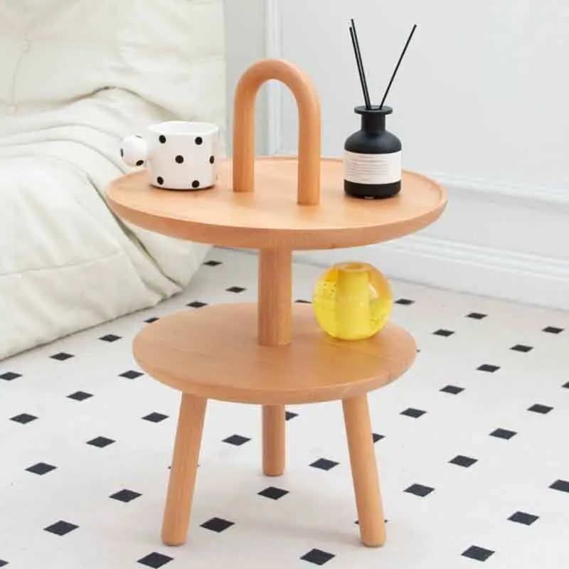 

Nordic 2-Layer Solid Wood Coffee Table,Living Room Sofa Side Table,Modern Bedside Table,Creative Storage Tea Table,Art Furniture
