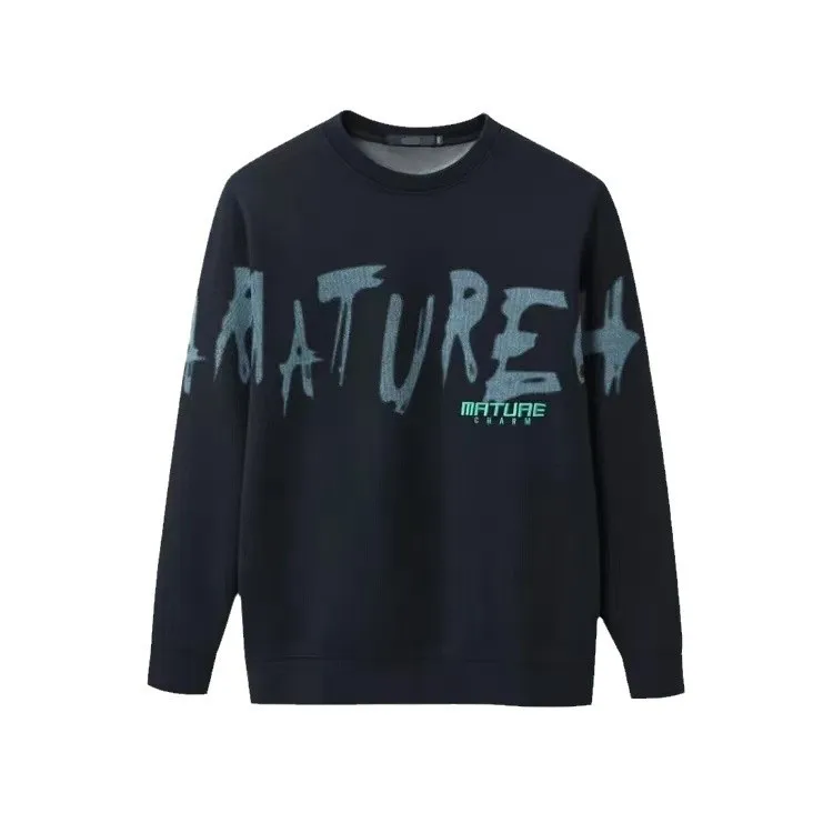 

Winter Long Sve Knitted Sweater Fce Lined Inner Velvet Inteated Letter Print Faion Urban Sle round Ne Top