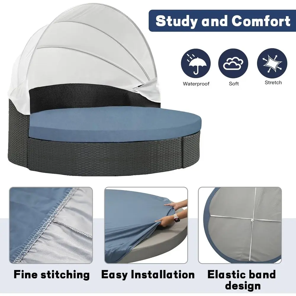 Capa de sofá redonda de 66 polegadas – Capa impermeável para pátio externo para belas de vime de vime (cinza azul)