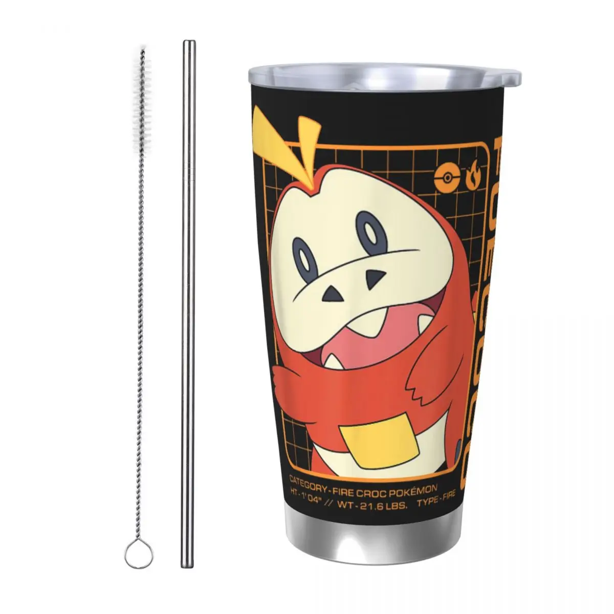 Pokemoned Fuecoco Stats Tumbler Taza térmica aislada al vacío Frasco de vacío Taza escolar Botella de agua, 20 oz