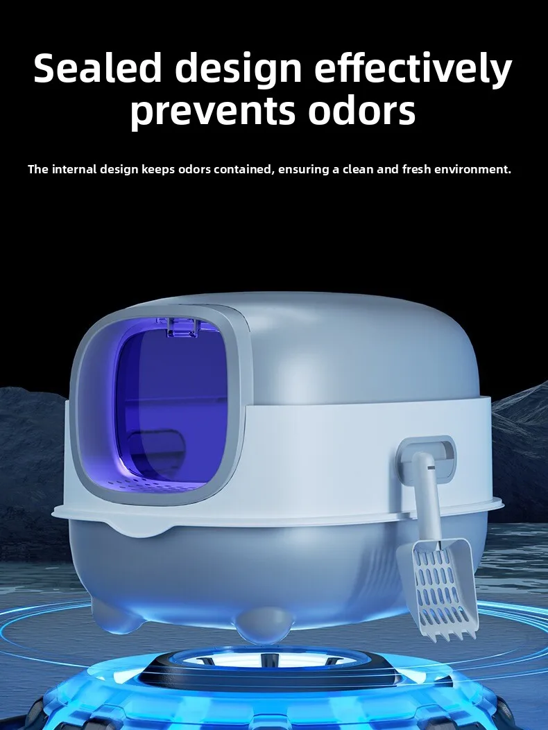 صندوق نفايات كبير الحجم من Lanswood، مرحاض ماين كون، غلاف كامل للتحكم في الرائحة، حمام مرحاض للحيوانات الأليفة #5