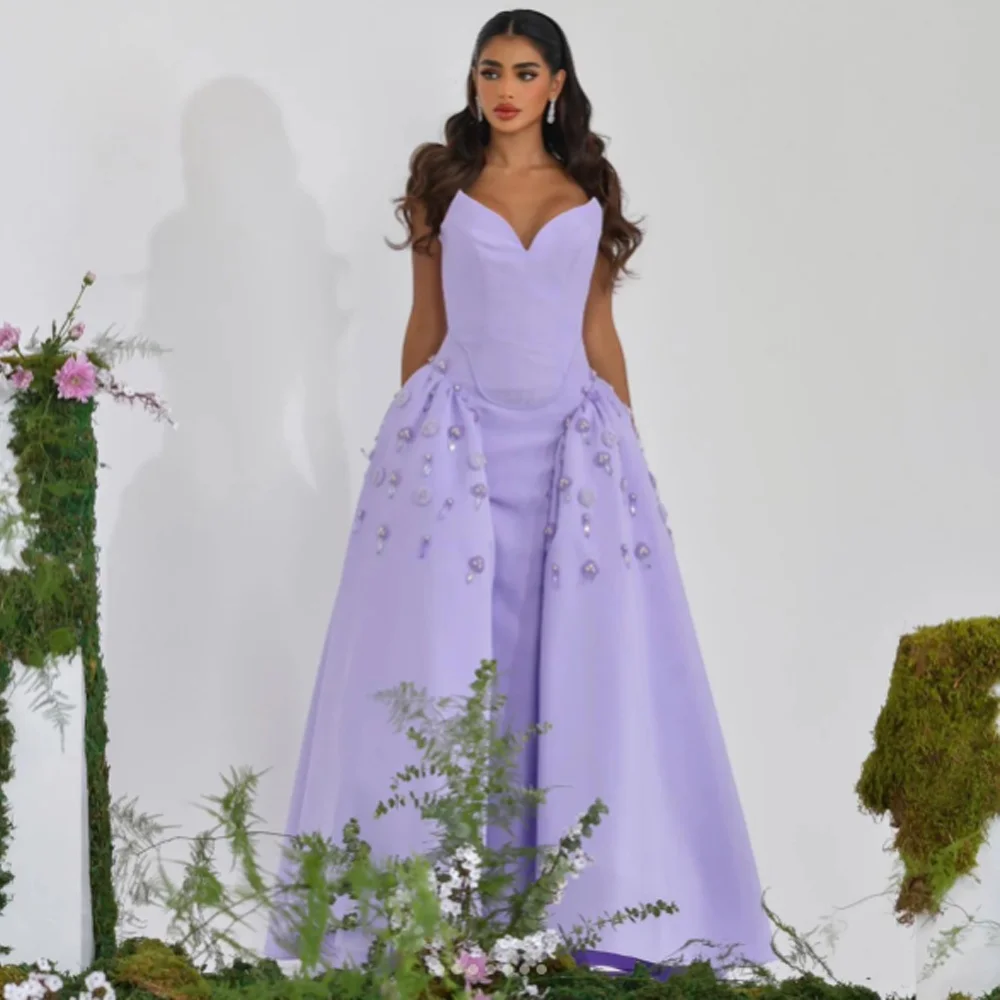 

Customized Elegant Purple Long A-Line Prom Dress Sleeveless Sexy V-Neck Evening Dress Pleat Crystal فساتين مناسبة