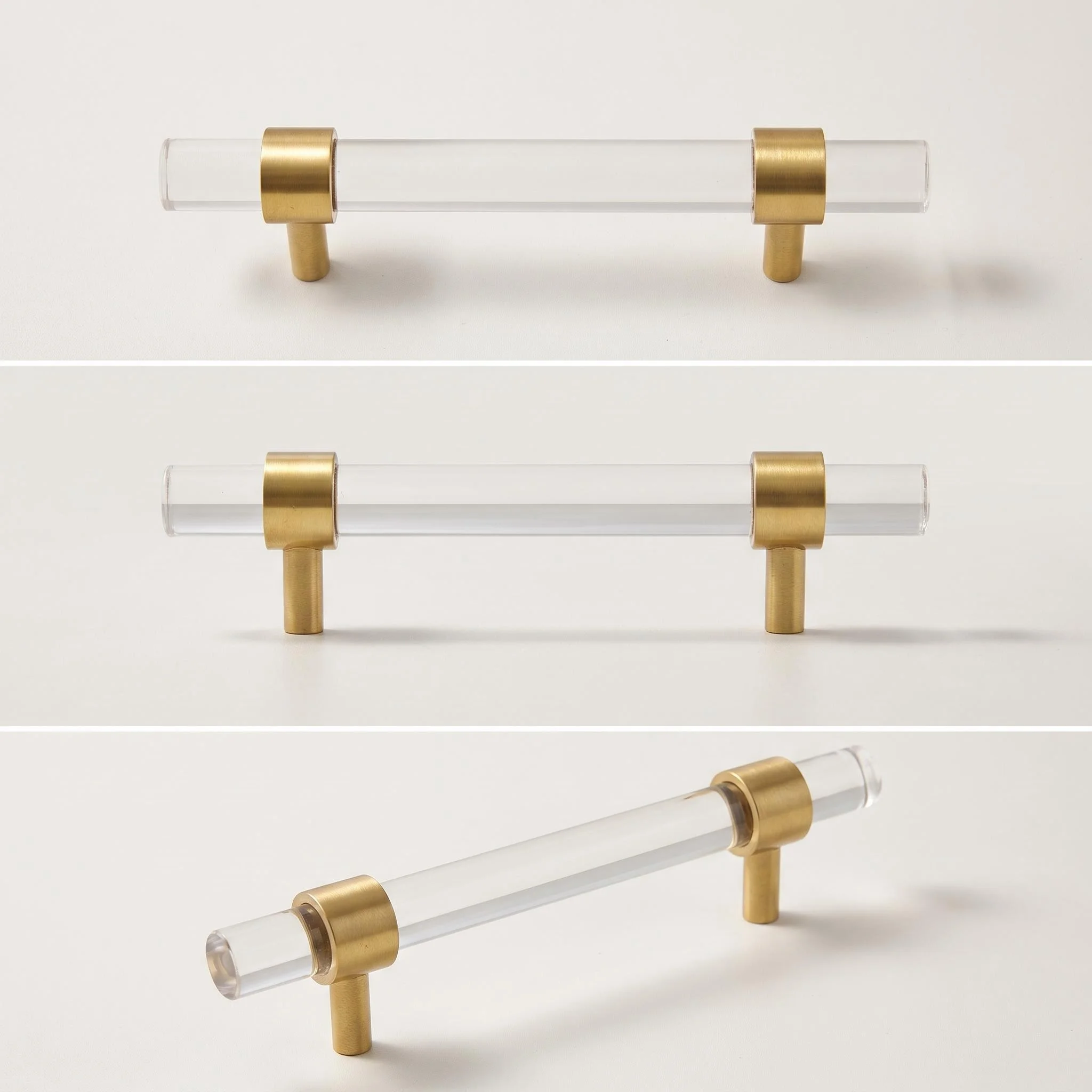 Transparent Acrylic Brass Cabinet Pulls, Gold & Silver Modern Handles for Home Furniture, Drawers & Vanity