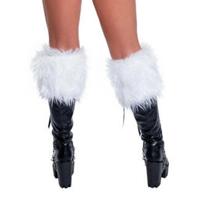 Fuzzy Faux Furs Leg Warmers Furs Long Cuffs Cover Lace Up Pair Carnivals Boot Cover Y2K JK Uniform