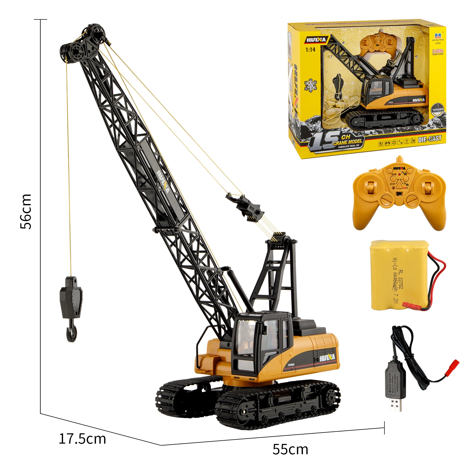 HUINA 1/14 RC 15CH Remote Control Alloy Crane Engineering Vehicle 2.4GHZ Wireless Remote Control Crane Model Boy Children\'s Toy