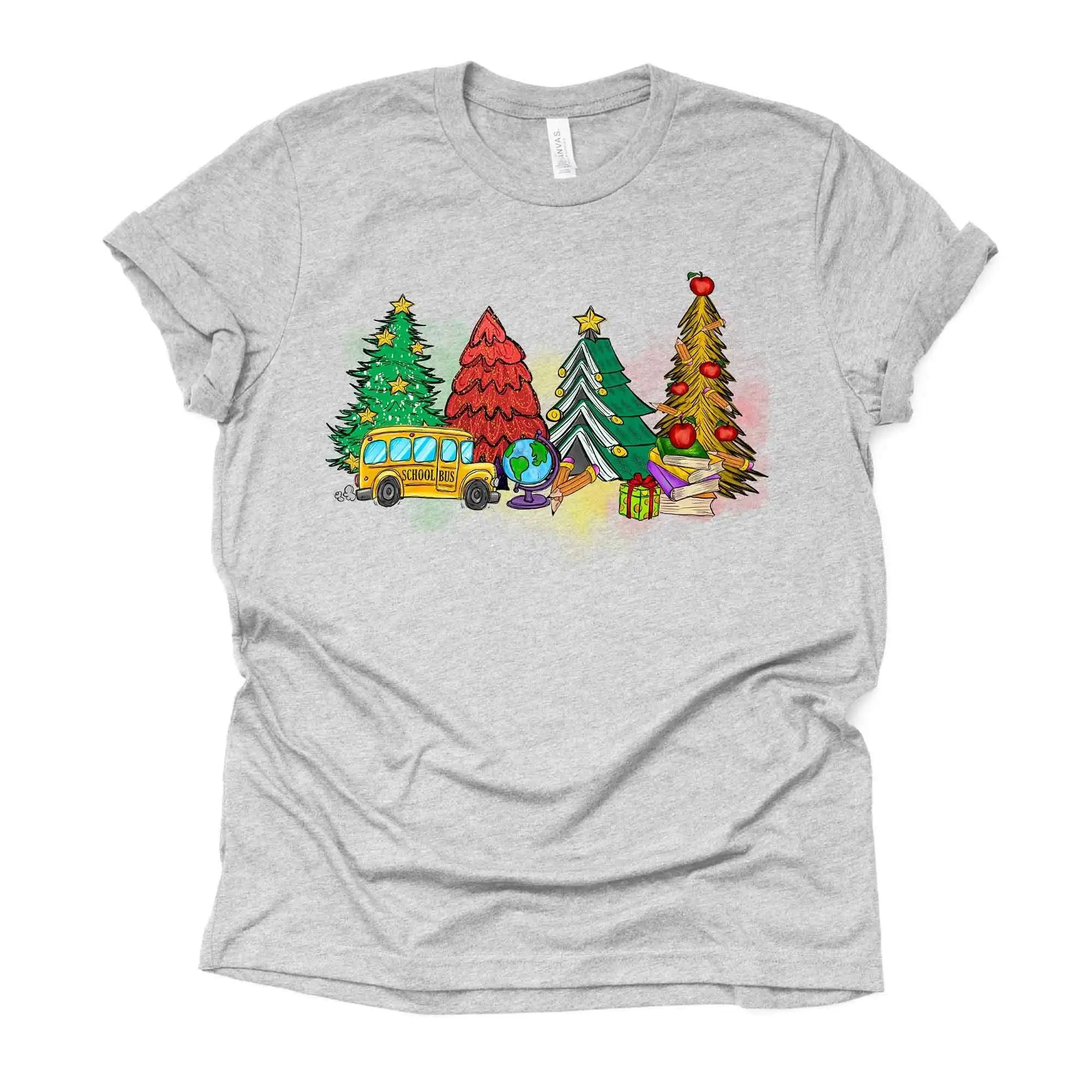 Christmas T Shirt Super Fun School Bus And Trees Driver Design On Premium Unisex 3 Color Choices 3X Santa 4X