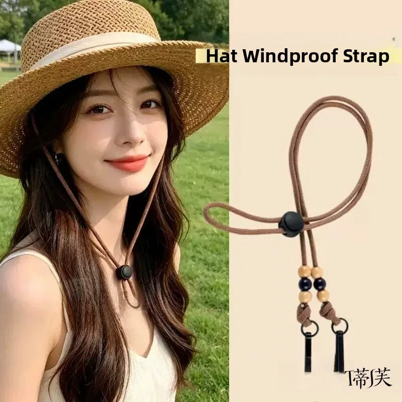 women's-straw-hat-drawstring-cord-windproof-fishing-cap-buckle-fixed-sun-protection-coffee-color-home-sewing-diy-accessories