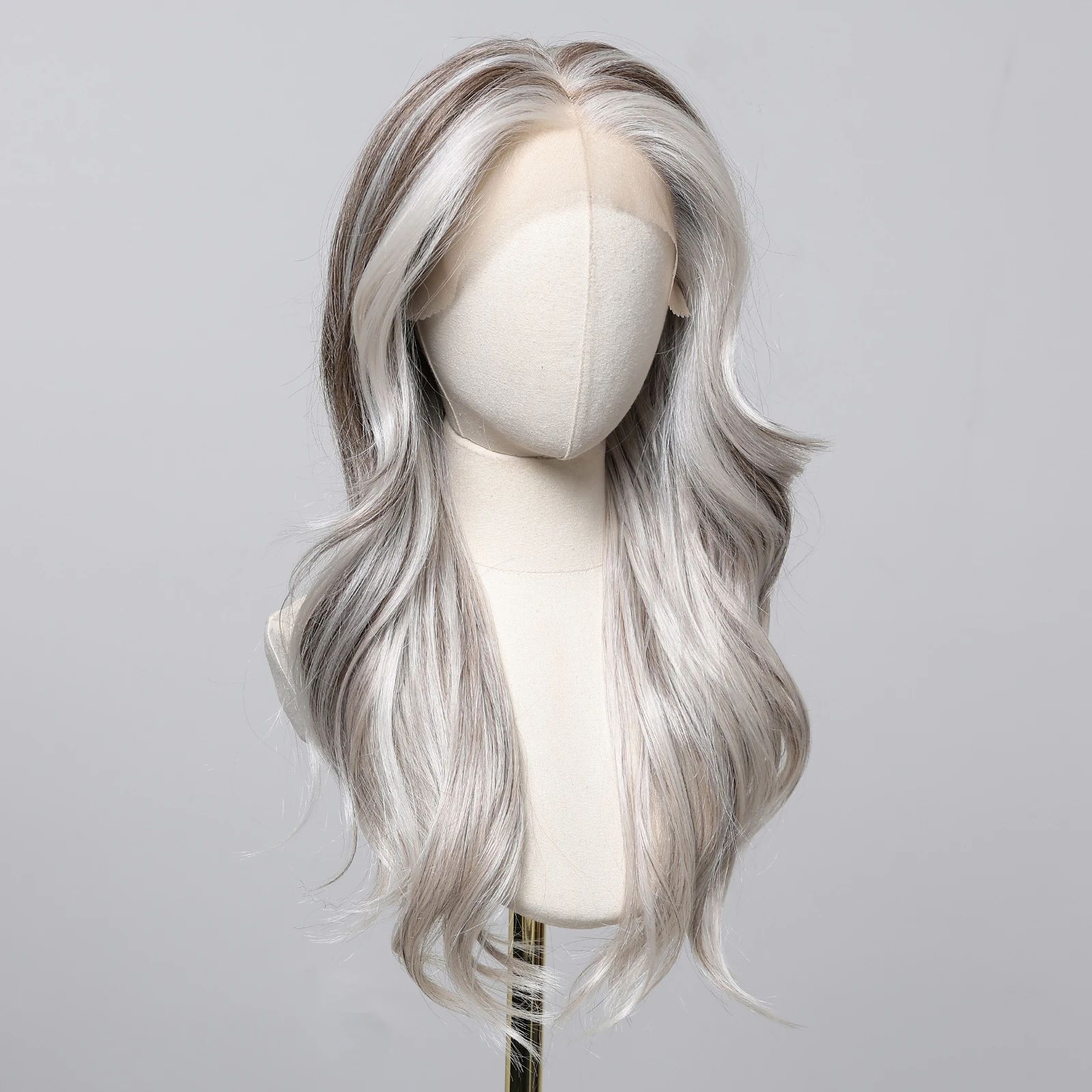 Gray White Highlights Synthetic Wigs Long Wavy Curly Lace Front Wigs for Women Free Party Daily Party Heat Resistant Futura Wig