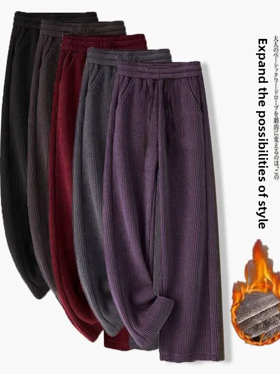 

Thiened вельветовые широкие брюки женские осенне-зимние с высокой талией прямого кроя теплые повседневные брюки на подкладке в Корейском стиле